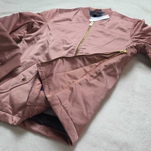 New XXS J.Crew bomber jacket with side zips & quilted lining in Pale Redwood - Picture 4 of 7